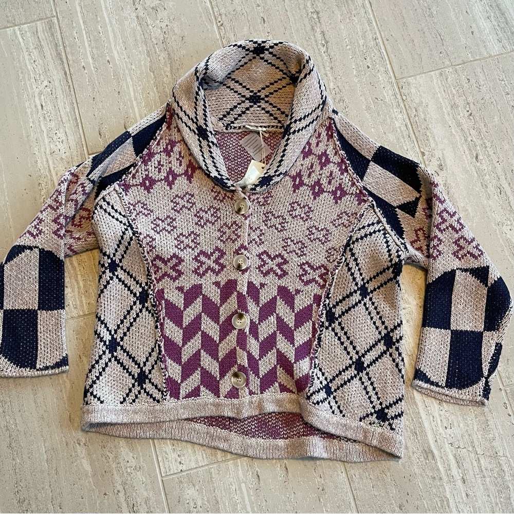 Geometric Patterned Button-Up Sweater NWT - image 1